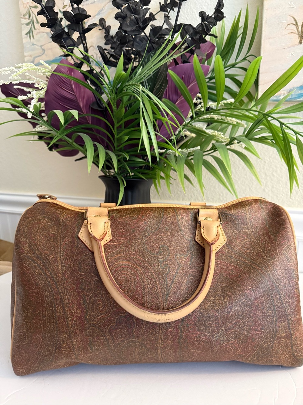 Vintage Etro Milano Paisley Coated Boston Bag